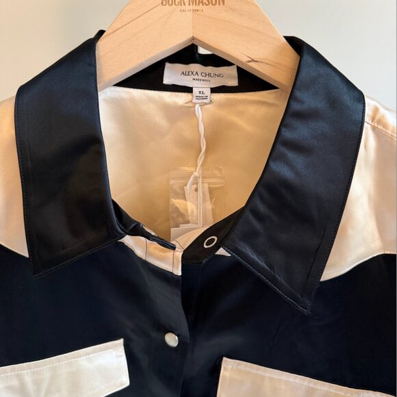 Alexa Chung x Madewell Satin Western Shirt Black/Cream Size XL NWT - Picture 7 of 11